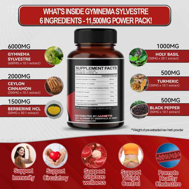 Ultra Gymnema Sylvestre 11,500 mg Maximum Potency with Berberine Ceylon Cinnamon Holy Basil