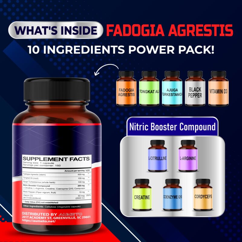 Fadogia Agrestis 12200mg with Turkesterone Tongkat Ali Maca Root Panax Ginseng VIT D3- Energy Workout Memory Support - Image 3